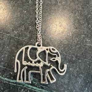 Long Silver Necklace with Elephant Pendant
